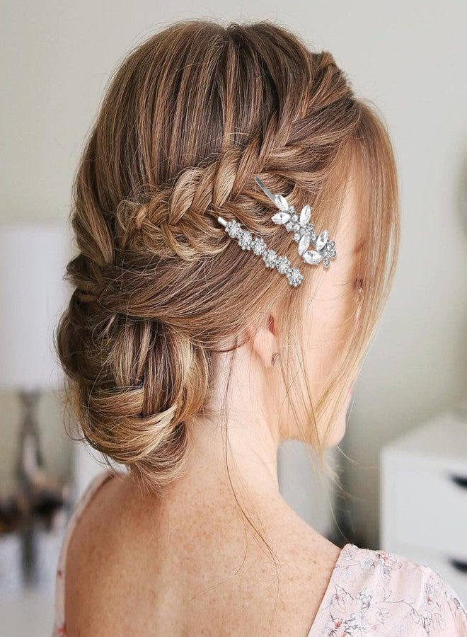 CYUXING 7Pcs Silver Leaf-Shaped Rhinestone Hair Clip for Brides, Wedding Hair Accessories for Women Shiny Clips for Bride, Wedding Crystal Hairpin Decorations Supplies for Graduation Ceremonies - Image 5